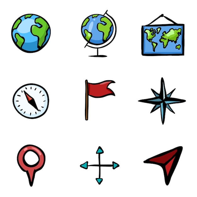 Vector Doodle Color Geography Icons