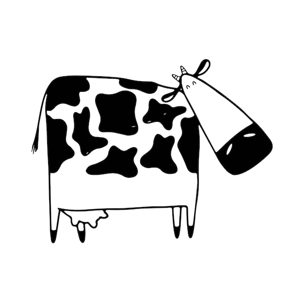 Vector doodle cow sketch black outline