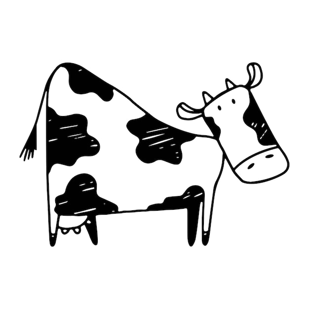 Vector doodle cow sketch black outline