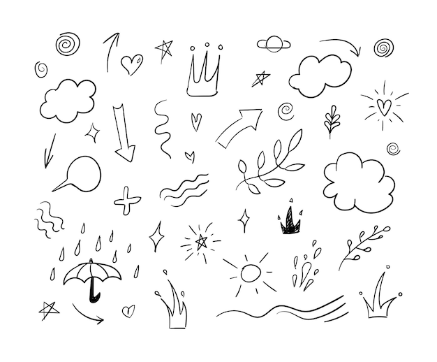 Vector doodle hand drawn abstract drawings illustration black lines isolated on white background