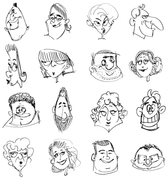 Vector vector doodle hand drawn people face set