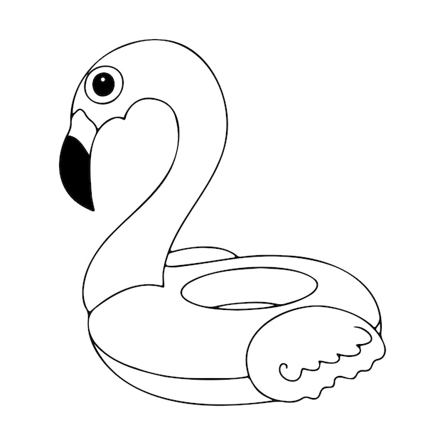 Vector doodle icon of an inflatable circle for swimming and in the form of a flamingo