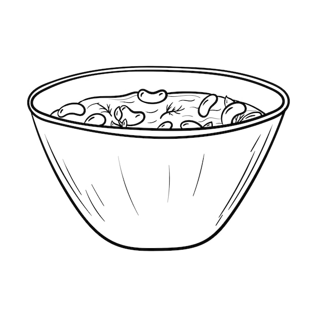 Vector doodle illustration of spicy mexican food Bowl of bean soup isolated on white