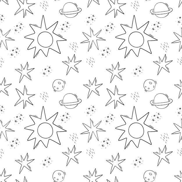 Vector doodle space seamless pattern