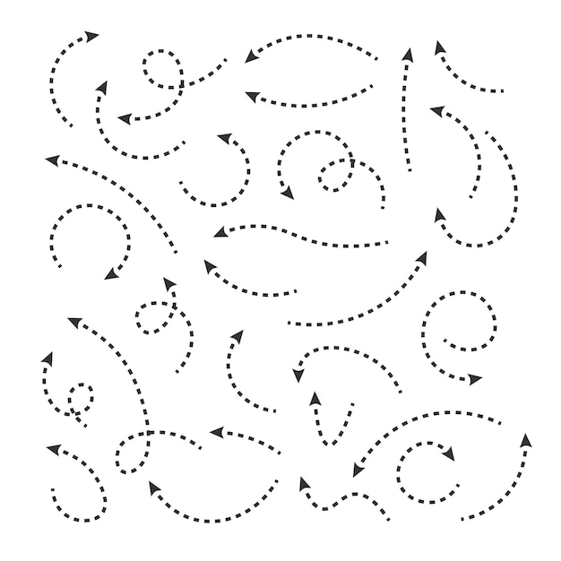 Vector dotted line arrows Collection of black direction symbols Drawing arrow isolated