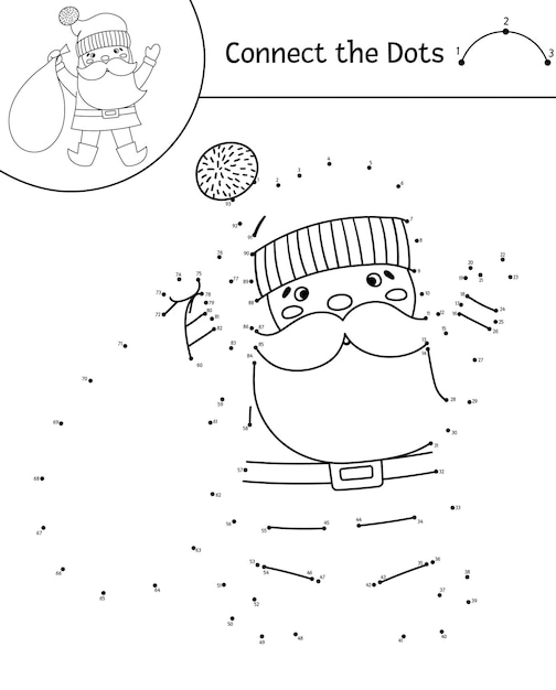 Vector dottodot and color activity with cute Santa Claus Christmas connect the dots game for children with Father Frost and sack New Year coloring page for kids Winter holiday printable worksheetxA