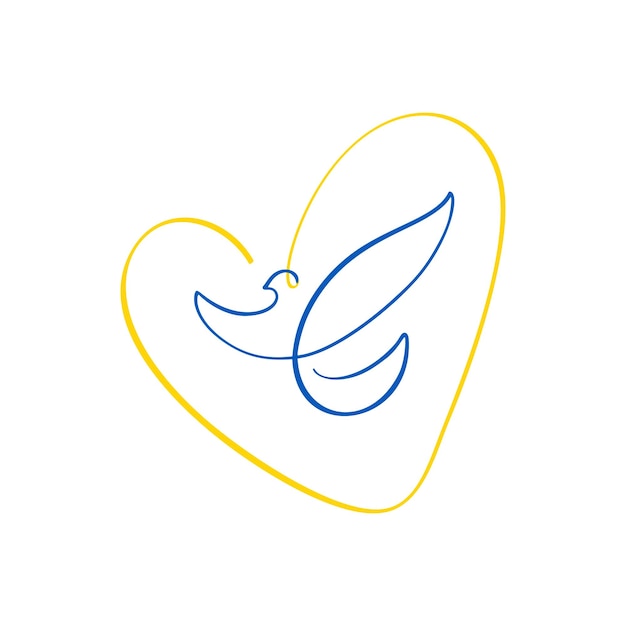 Vector Dove of peace in the heart in blue and yellow colors of the flag of Ukraine Stop war in Ukraine