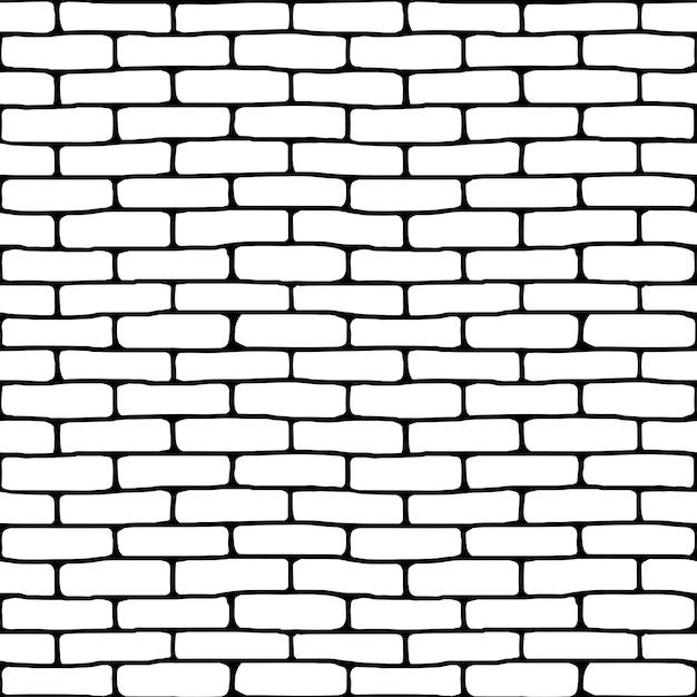 Vector drawing of a brick wall, black and white background, seamless pattern