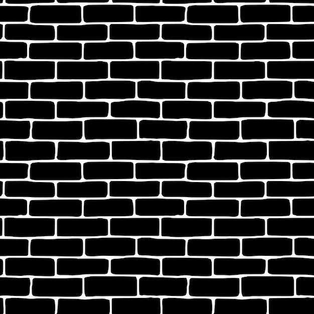 Vector drawing of a brick wall black and white background seamless pattern