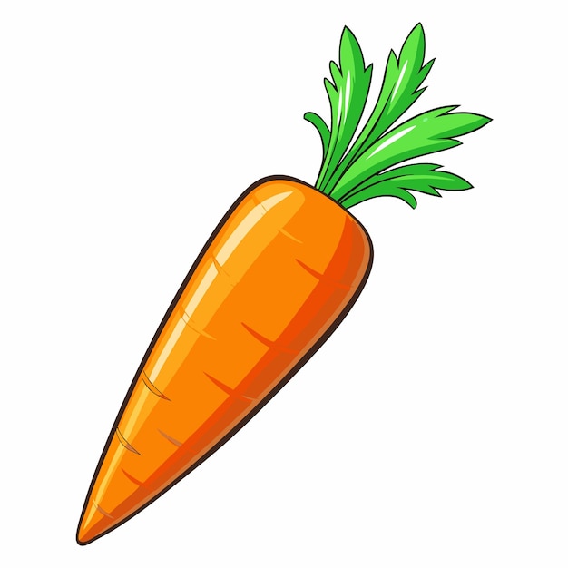 A vector drawing of a carrot with a green leaf on it