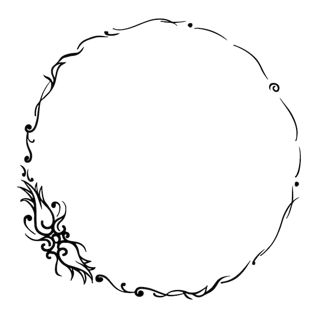 vector drawing, curly wreath of flowers and branches with leaves on a pink background