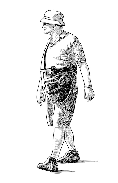 Vector drawing of elderly tourist going on excursion