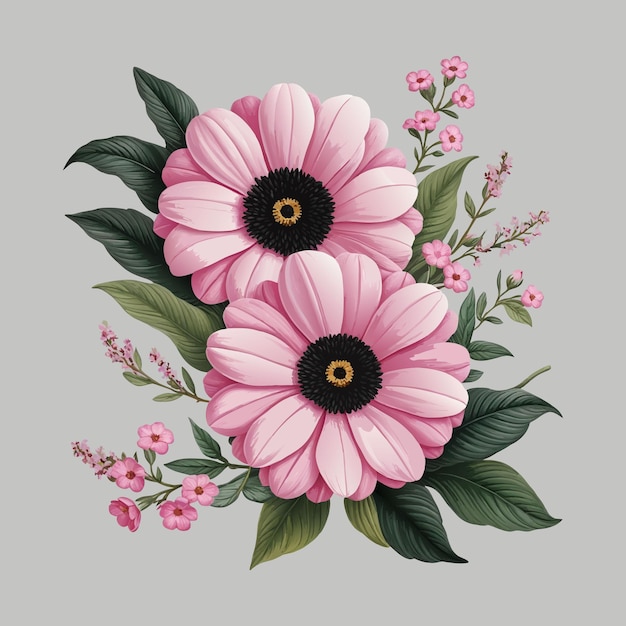 a Vector drawing of a flower with pink flowers on it