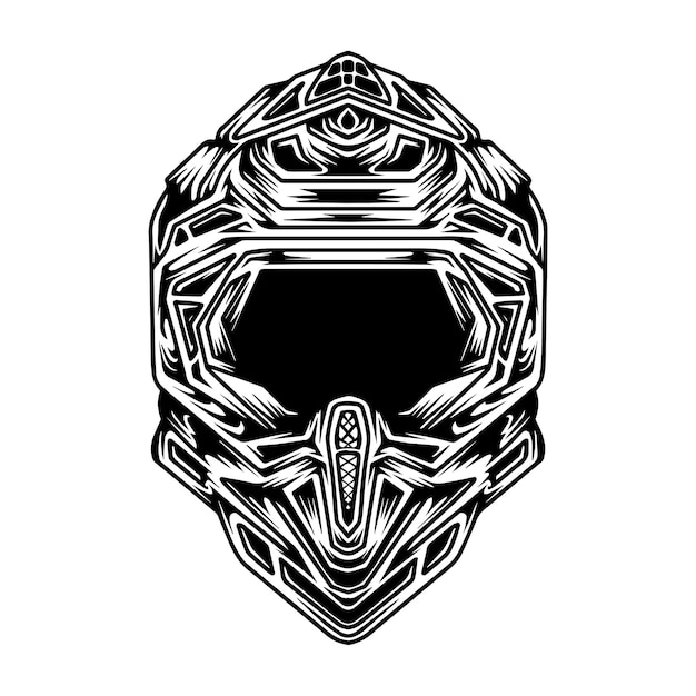 vector drawing fullface helmet with detailing in black nd white illustration