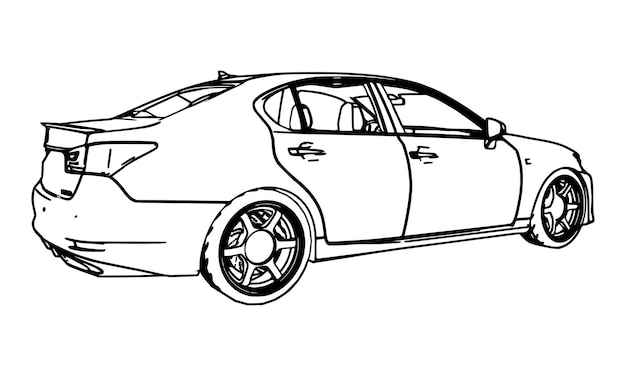 Vector drawing Lexus GS made in black contour lines on a white background.