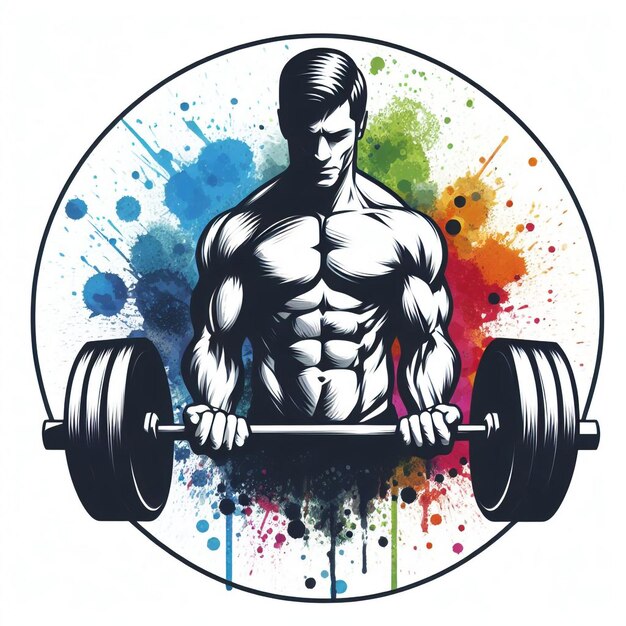 Vector a drawing of a man sitting on a barbell