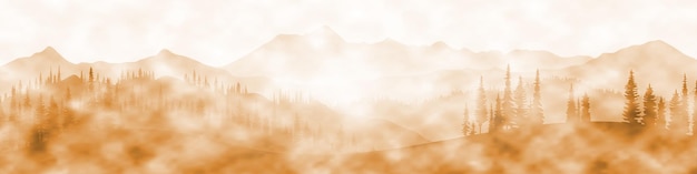 Vector drawing of a mountain landscape imitation of watercolor paint