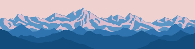 Vector drawing of mountain landscape panoramic view traveling in the mountains