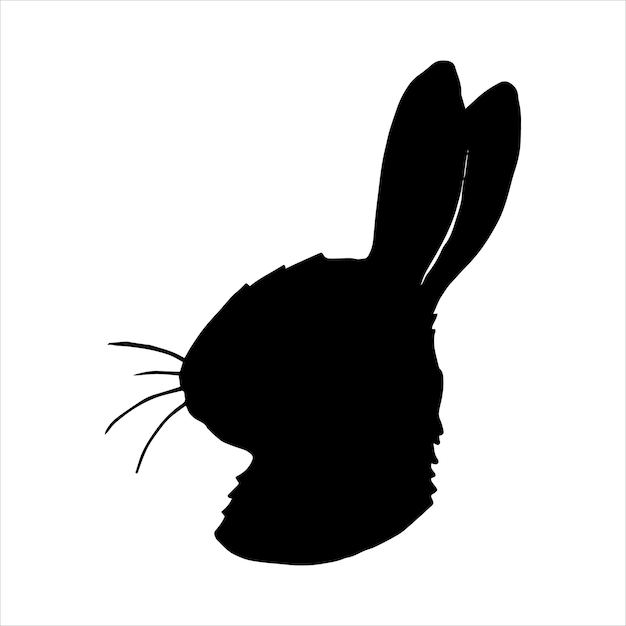 vector drawing, silhouette of hare, rabbit. vintage print for easter. black and white drawing cut