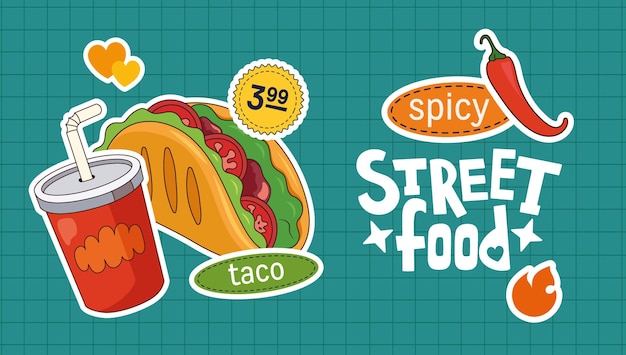 Vector drawing taco in bright colors on a light background.