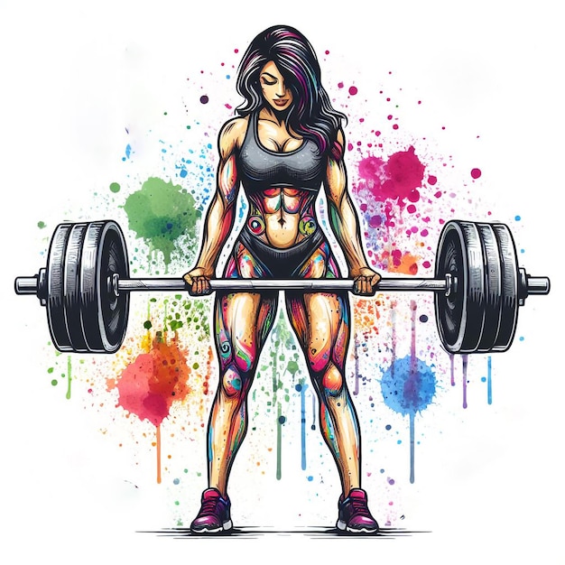 Vector a drawing of a woman doing squats with a barbell