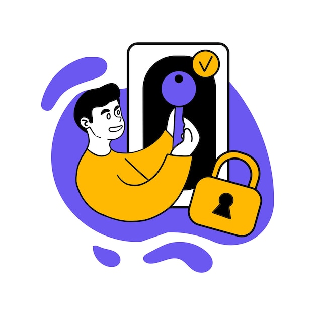 Vector drawn illustration of security system of the phone Personal data protection graphic key lock unlock checkmark antivirus hacking Privacy concept Flat drawing style EPS10