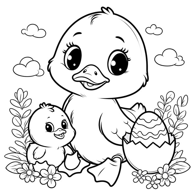 Vector vector duck drawing coloring page for children