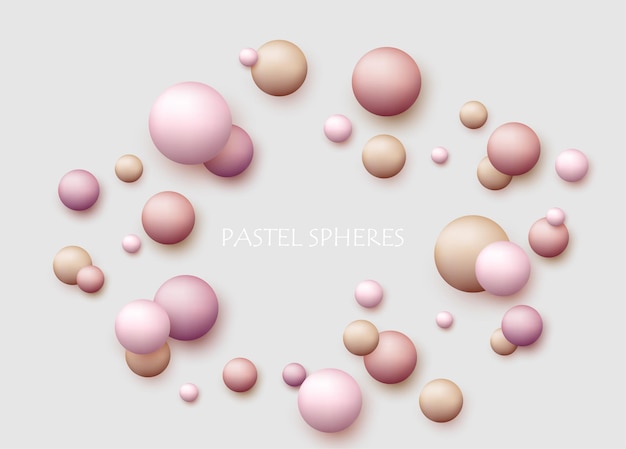 Vector dynamic background with colorful realistic 3d balls Round sphere in pearls pastel colors on white backdrop Powder balls foundation powder blush meteorites