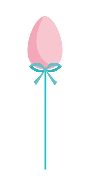 Vector Easter egg decor Pink Easter egg on stick with bow isolated on white background Flat style April holiday decor