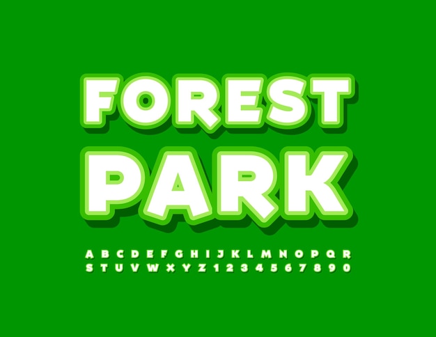 Vector Eco Banner Forest Park White and Green Fonts Modern Alphabet Letters and Numbers set