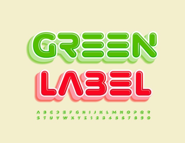 Vector eco concept Green Label. Modern 3D Font. Creative set of Alphabet Letters and Numbers