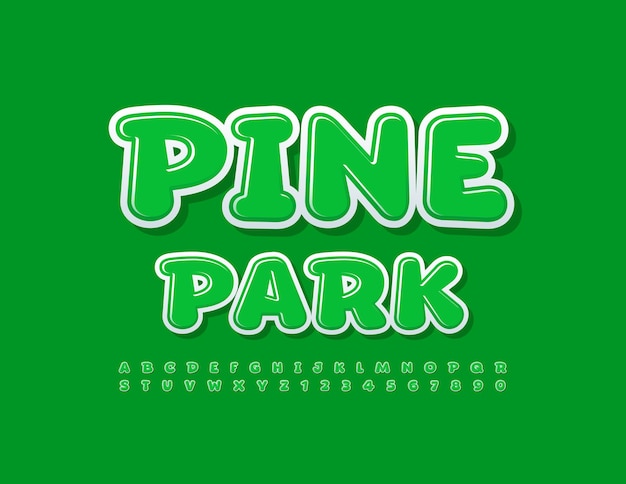 Vector Eco Emblem Pine Park Bright Modern Font Artistic Alphabet Letters and Numbers set