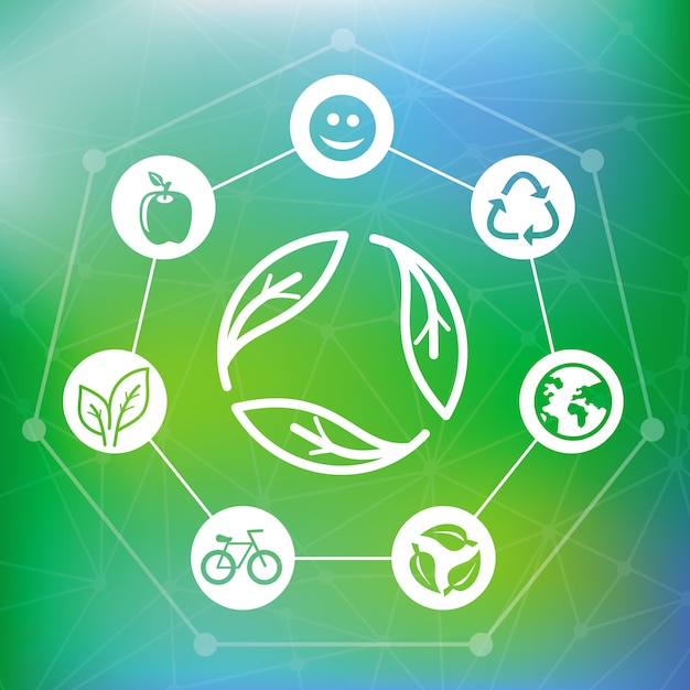 Vector ecology concept with recycle emblem - abstract green background