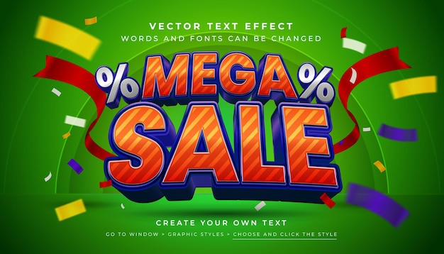 Vector Editable 3D red blue mega sale text effect Promotion graphic style on abstract background