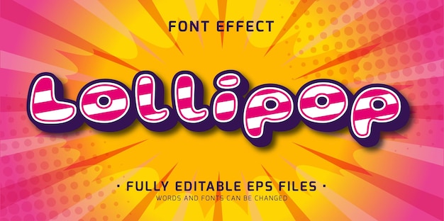 Vector editable lollipop candy kawaii doodle font effect