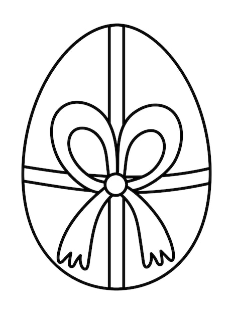 Vector egg with bow black and white illustration Easter outline traditional symbol and design element Spring holiday food line icon or coloring page