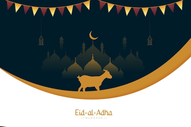 Vector eid al adha mubarak bakrid festival with goat and mosque