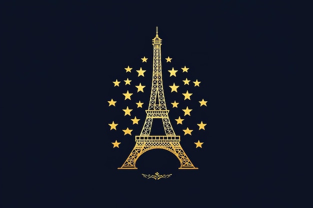 Vector Eiffel tower Gold fires illumination Beams shine in the star sky