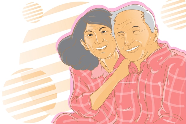 Vector of Elderly Couples Smiles