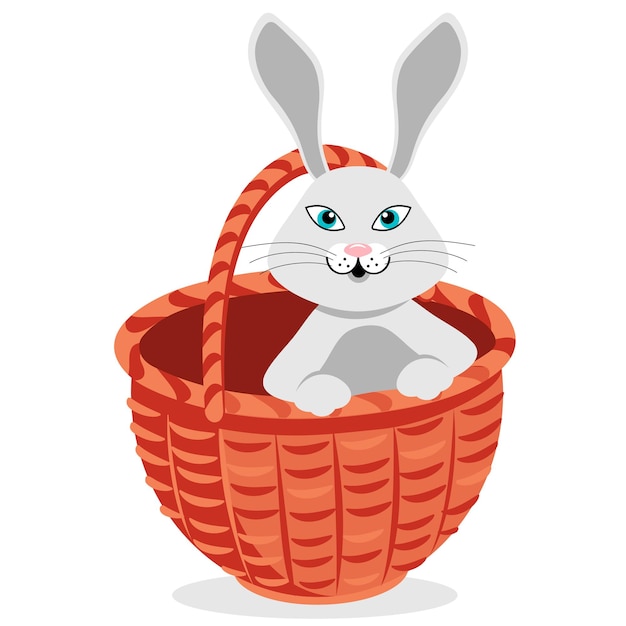 Vector element in flat style rabbit in a basket