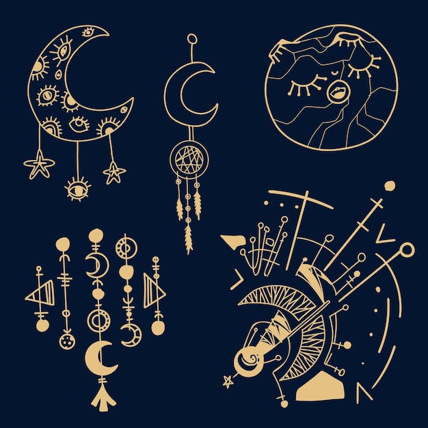 Vector elements of celestial bodies month moon dream catcher abstraction