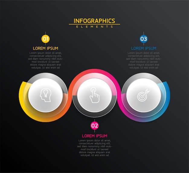 Vector elements for infographic. presentation and chart. steps or processes.  3 steps.