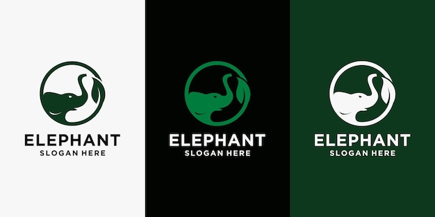 Vector elephant logo elephant logo design with leaf concept in natural color