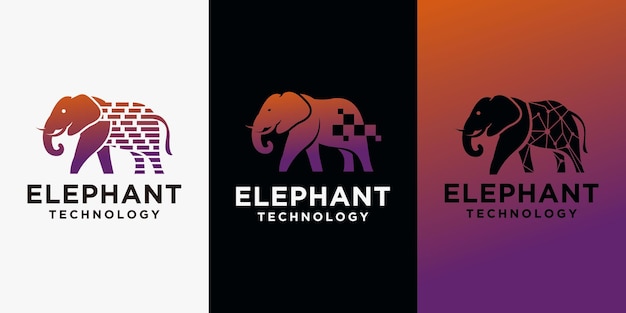 Vector elephant logo elephant logo design with technology concept with gradient color