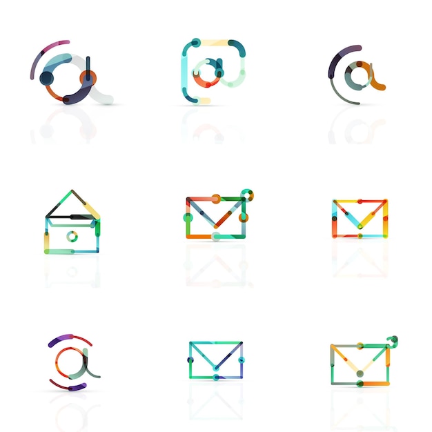 Vector email business symbols or at signs logo set Linear minimalistic flat icon design collection