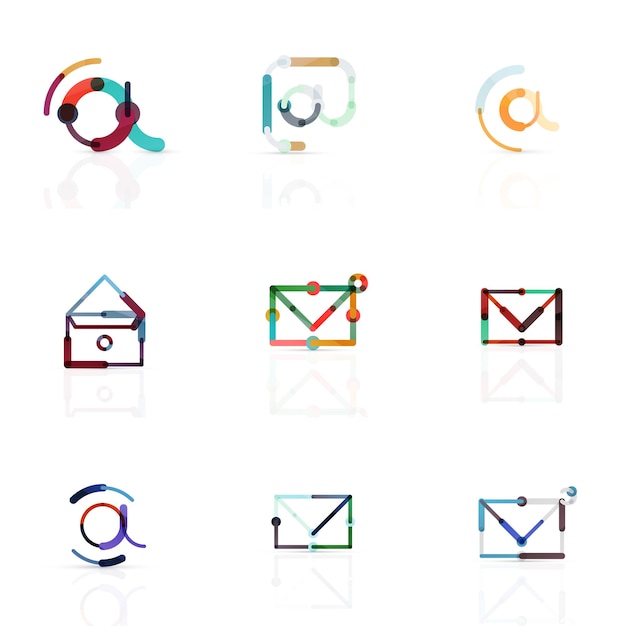 Vector email business symbols or at signs logo set Linear minimalistic flat icon design collection