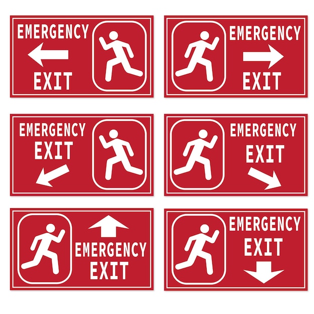 Vector vector emergency exit symbol evacuate sign collection