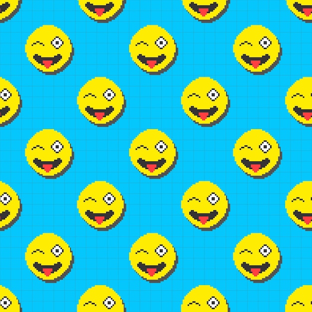 Vector emoji seamless retro pattern Bright mosaic print Retro fashion style 80 90s