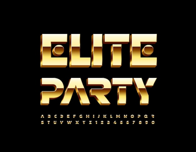 Vector exclusive flyer Rich Party. 3D Gold Font. Premium style Alphabet Letters and Numbers