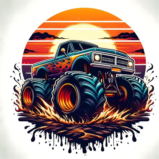 Vector Extreme Monster Truck logo Extreme Monster Truck with fire flame logo